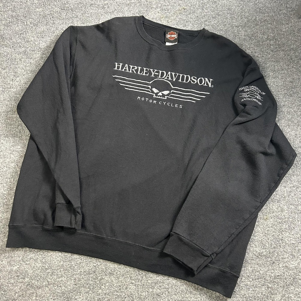 Harley-Davidson Sweatshirt Mens XL Black Skull Graphic Crewneck Fleece Biker